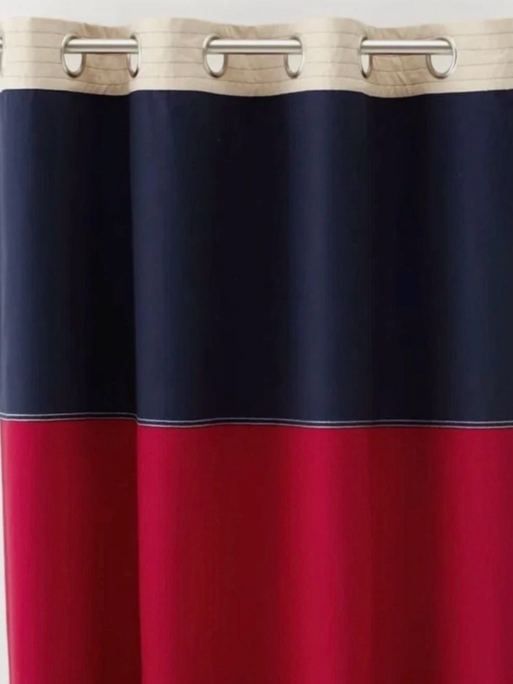 POTTERY BARN KIDS Rugby Curtains 84x44 Navy Blue & Red Grommet Panels- Set of 2